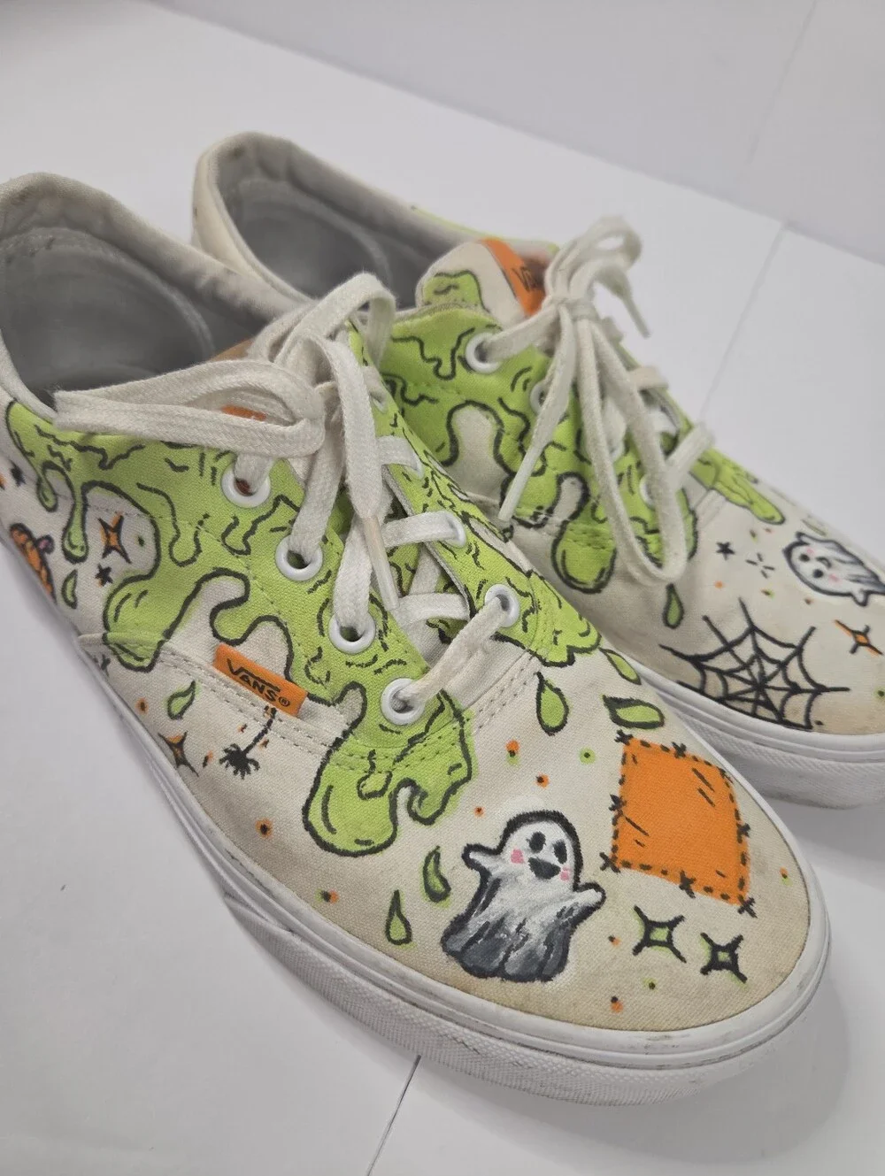 Custom DIY Halloween Hand Painted Vans Size 9 Slime Ghosts Spooky Upcycle
